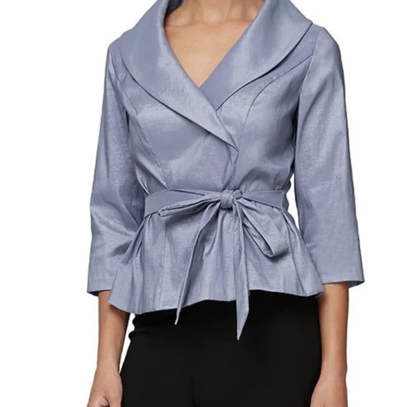Alex Evenings Taffeta Shawl V-Neck Collar Tie Waist Blouse/top/nwt - Picture 3 of 4